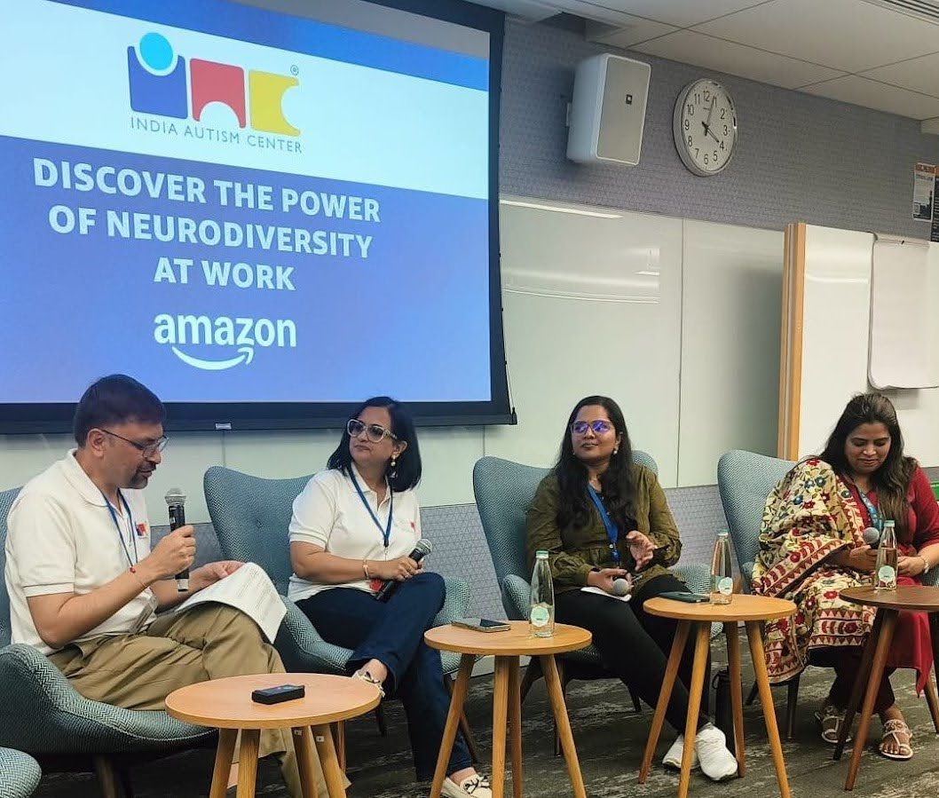 Mugdha Kalra speaking on a neurodiversity-at-work panel at Amazon